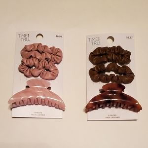 6 Faux Leather Hair Clips & Claws- 2 Claws & 4 Clips New